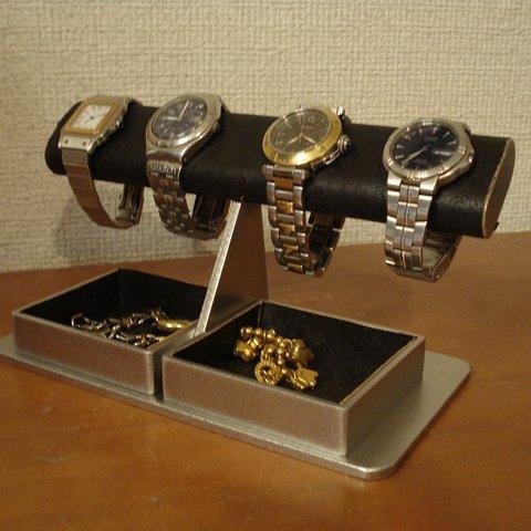 バレンタイン　ハンドメイド　腕時計 収納　ブラックだ円パイプダブルでかいトレイ４本掛けウォッチスタンド　AKI-STUDIO　No.12831
