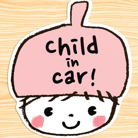 CHILD IN CAR マグネットステッカー(ピンクちゃん）