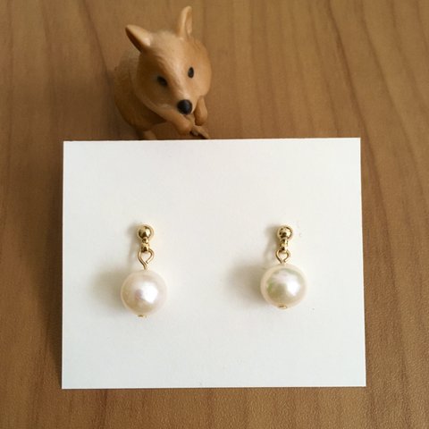 【white】淡水パール 1粒ピアス/イヤリング