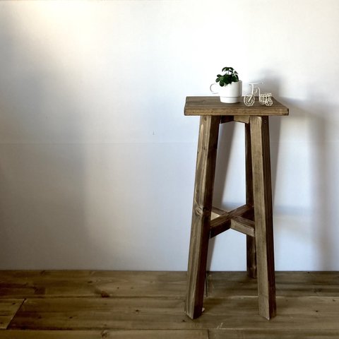 木製ハイスツール　サイドテーブルとしても使える！　四角い　イス　チェアー　 ダークブラウン　ロング