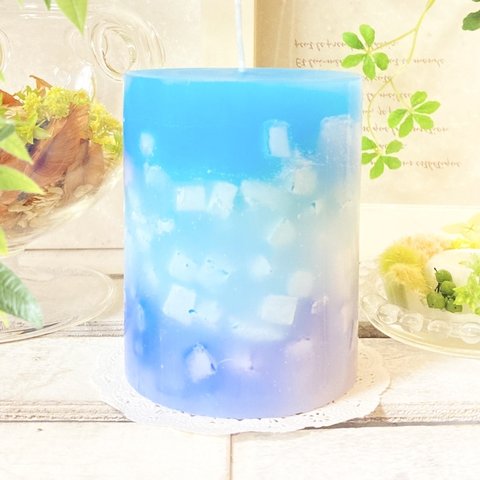 Φ7.8cm×H10cm ペタルキャンドル (セルリアンブルー) № 000707 /Gradation Candle