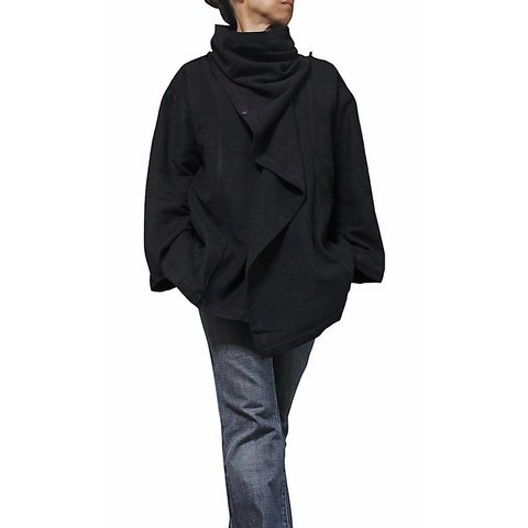 ジョムトン手織綿マント風デザインジャケット 黒 （J-029-05）