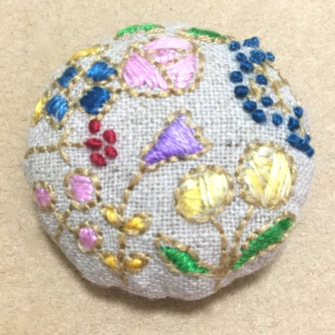 -Jonquille- フラワー刺繍  くるみボタン風ヘアゴムorブローチ⑦