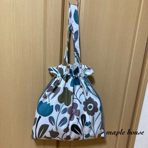 ［Sale］持ち手付ききんちゃくbag (大)🌿スモーキーカラーの花柄