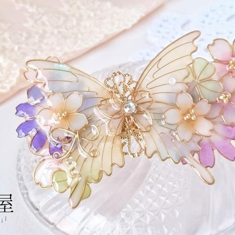 （8cm金具・B）約束の花束と蝶バレッタ（hair ornaments of Spring flower and butterfly 〜little promise〜）