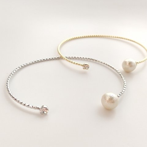 cotton pearl & crystal  bangle 2color ( gold or silver )