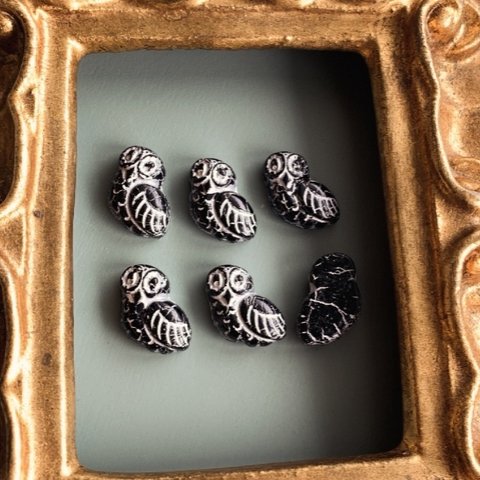 【2コセット】JIRI＊IVANA#czech beads#チェコビーズ　owl17✖️15㍉ jet black/silver