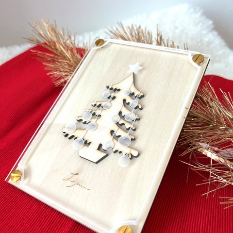 『クリスマスツリー』【真鍮金具×アクリル×木のアートパネル】