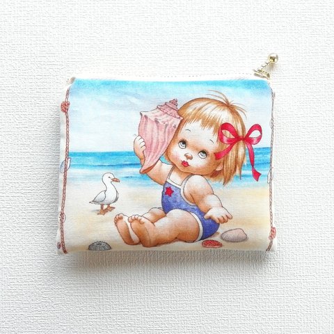 summer  beach🏖   ＊ ぺたんこ フラットポーチ   モバイルバッテリー入れ カード入れ