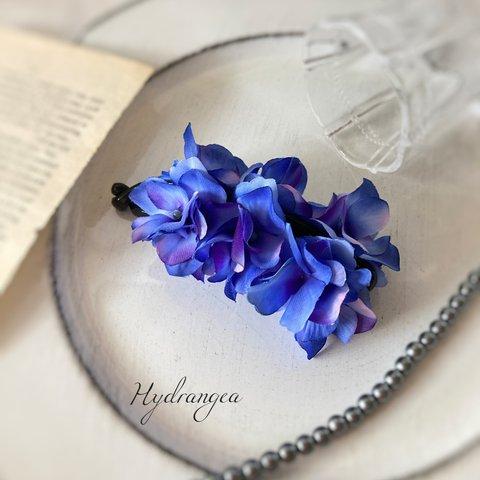 ブルー　紫陽花　ヘアアクセサリー　バナナクリップ大きめ　ウエディング　ブライダル　髪飾り　紫陽花ヘアクリップ　造花　フラワー　お呼ばれ　オーダー　青
