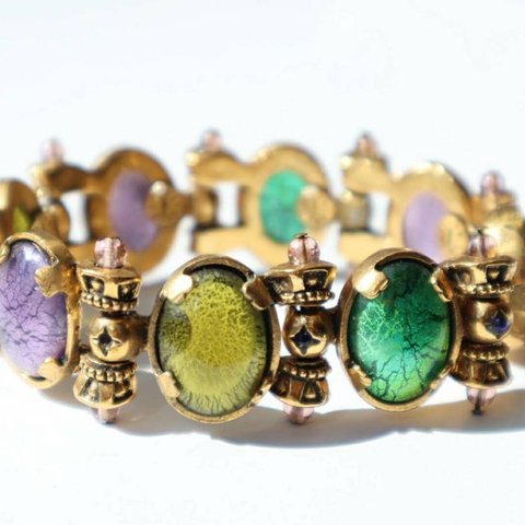 80s Paris vintage gold multicolor Oval bracelet