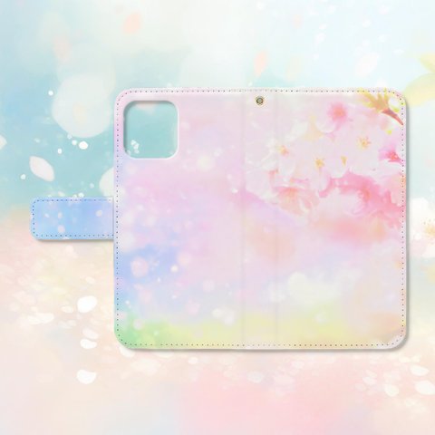 春風に舞う桜の花と春の訪れ 手帳型スマホケース 【3】　iPhone Android各機種対応  ハイクオリティタイプ