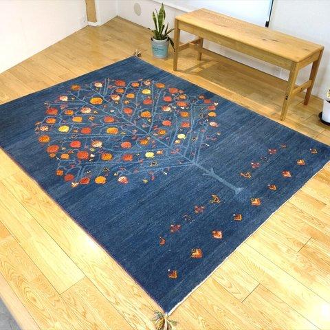 新規入荷】ペルシャ　ギャッベ　アマレバフト　リビング　200x154cm　ザクロの木　ブルー