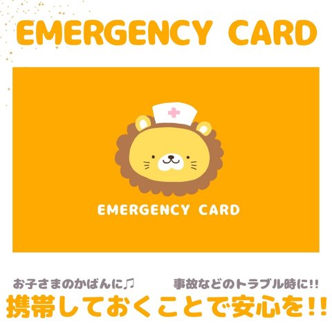 ライオンのEMERGENCY CARD1枚(緊急連絡先)5.5cm×9cm