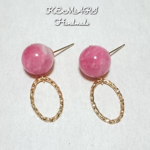 新作【Antique Rose】天然石×ゴールドフープのピアス