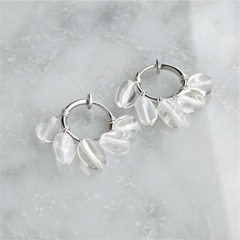 送料無料SV925SF Crystal Quartz fringe wrapped pierced earring / earring フープピアス