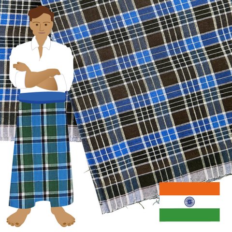 【商用可】南インドの涼しいボトムズ ルンギ布「STITCHED（縫い合わせ済み）」 91