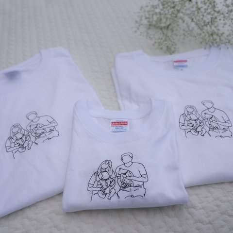 半袖　シルエット　刺繍　Tシャツ　オーダーメイド　メンズ レディース トップス　おそろい　ペアルック