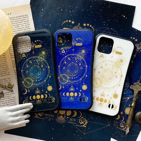 空想天体古書Ⅱ・月の満ち欠け iPhoneグリップケース / 星 宇宙