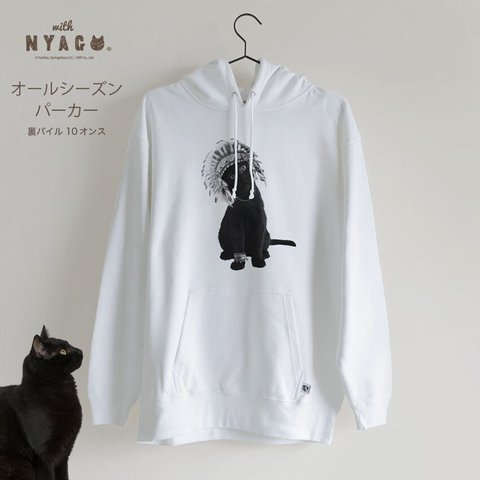 with NYAGO パーカー ［ インディアン クロネコ 黒猫 モノクロ 1015 ］