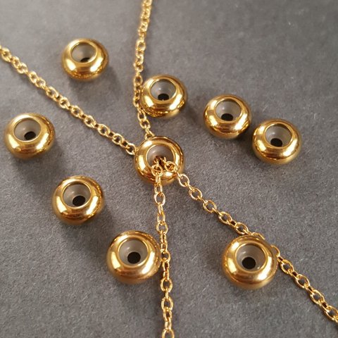 [4pcs] 6mm x 3mm x 1.5mm サージカル ステンレス  スライドボール  24KGP ゴールド 金属アレルギー対応