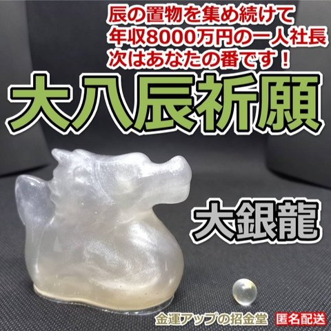 あらゆる運気が大発達する大八辰祈願『大銀龍』【金運アップの招金堂】／風水・レジンアート／純金／玄関置物／運気上昇／龍の置物