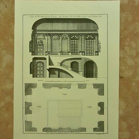 ベルサイユ宮殿の、建築図面  王妃間の階段     A3サイズ    F-20