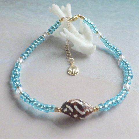 tiny shell anklet　アンクレット☆アジャスター☆*ブルー＊