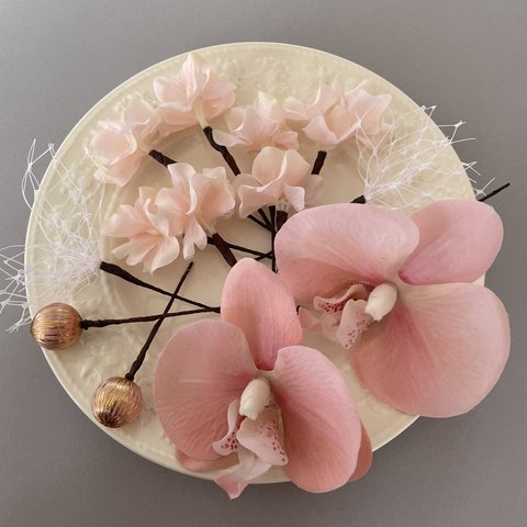 ピンク胡蝶蘭のヘッドドレスセット　