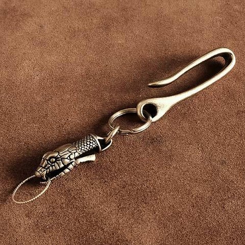 蛇頭キーフック（ツリバリフック仕様） キーホルダー 真鍮 蛇 キーリング キーチェーン ストラップ チャーム ペンダントトップ ブラス 動物