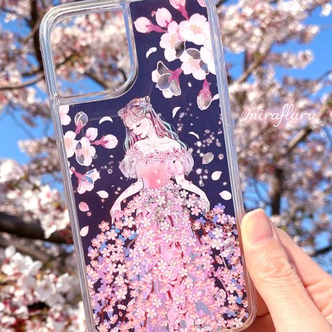 《受注生産》グリッターiPhoneケース『桜ドレス』
