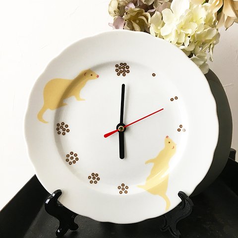 【再販不可】フェレット 白磁プレート 皿時計 ★ セーブル 19cm