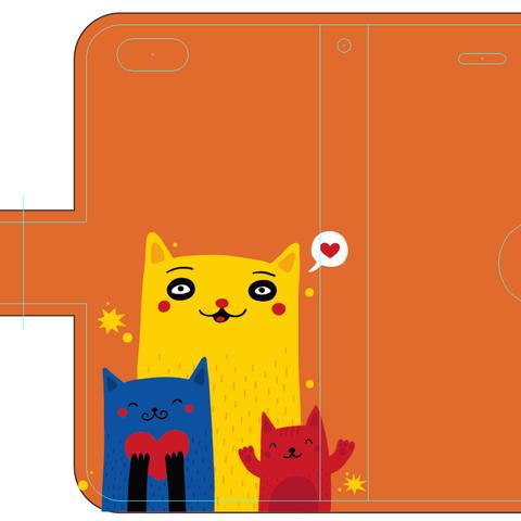 新品送料無料 iPhoneケース 手帳型 家族ネコ オレンジ 猫 ねこ ネコ CAT キャット neko