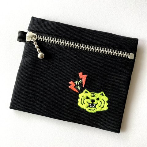 刺繍 ミニフラットポーチ ネオンカラー ガオ！