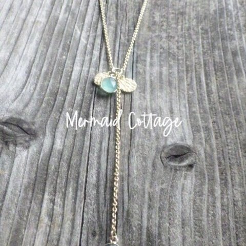 *vermeil*Y Drop Lariat Necklace ラブラトライトとカルセドニーのロングネックレス　*ヴェルメイユ*