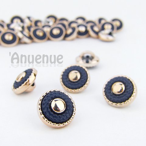 ミニシャンクボタン 13mm【 Rope circle / Navy x Gold】10個