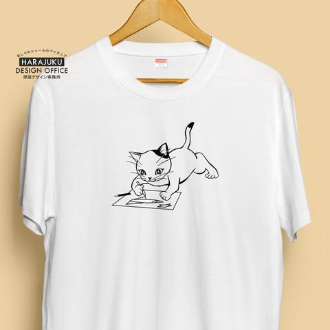 【半袖/長袖】オシャレおもしろTシャツ「お絵描き子猫」