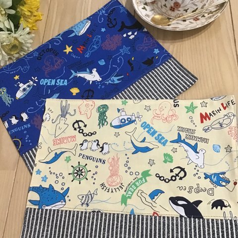 【再13】ちっちゃい20×25❤️海の生き物両面可愛いランチョンマット⭐️お名前タグサービス⭐️　