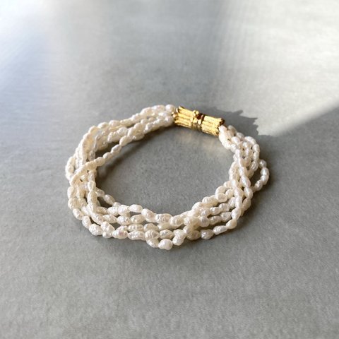 Vintage 80〜90s retro freshwater pearl classical bracelet レトロ ヴィンテージ 淡水パール 5連 シルバー 925 ブレスレット