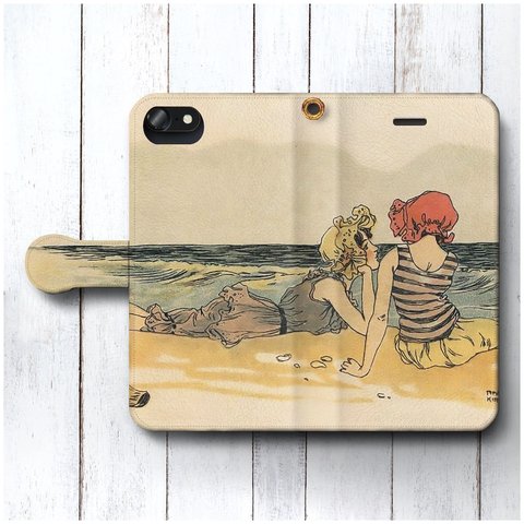 【ラファエル キルヒナー 海辺の男の子と女の子】スマホケース手帳型 全機種対応 絵画 iPhone11promax XR GalaxyS10 