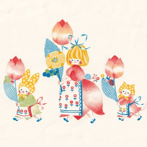 ☆「 春の恋人 チューリップ - 朱色 -」  ポストカード2枚セット
