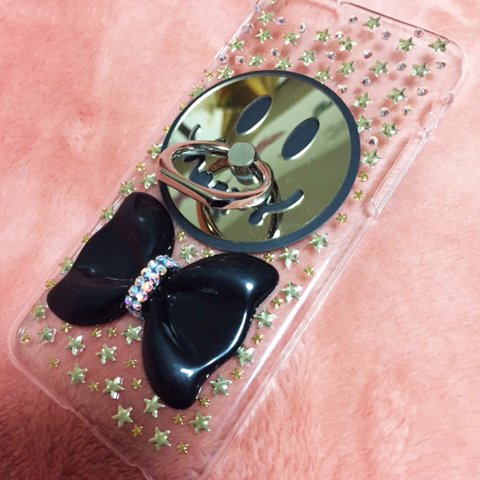 saleっ☆iphone6/6s GOLD happy smile ribbon リング スマホケース☆