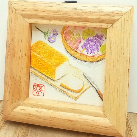 秋のフルーツバスケットと食パンの絵　いちじく　葡萄　梨　パン