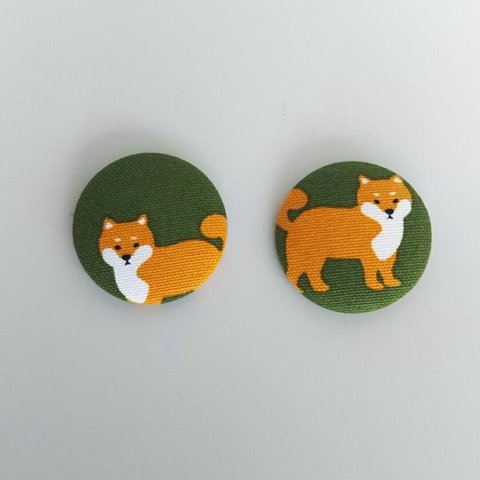 くるみボタン　2個セット  柴犬 いぬ　ヘアゴム　38mm