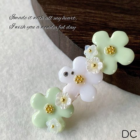 【DC】レジン 可愛い フラワー ヘアクリップ プレシオサ チェコビーズ お花 髪留め くすみカラー