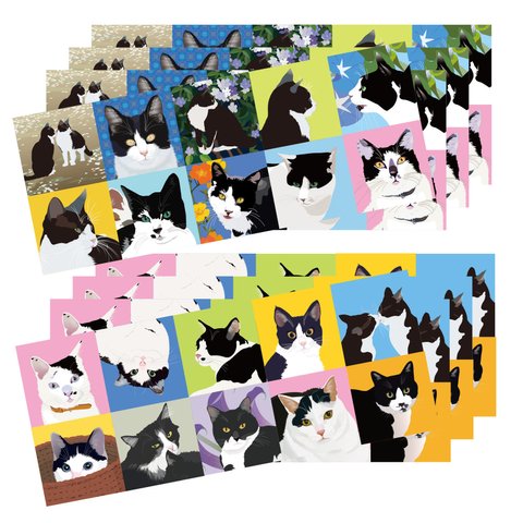 猫ともシール白黒猫80枚正方形角丸