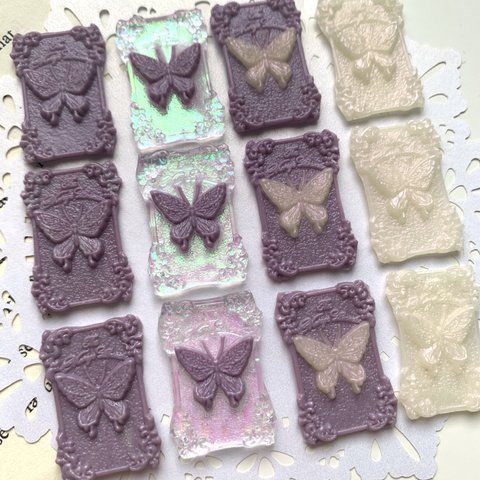 【再販】3D🦋 butterflyスタンプシール　パープル　4枚セット　シーリングスタンプ　