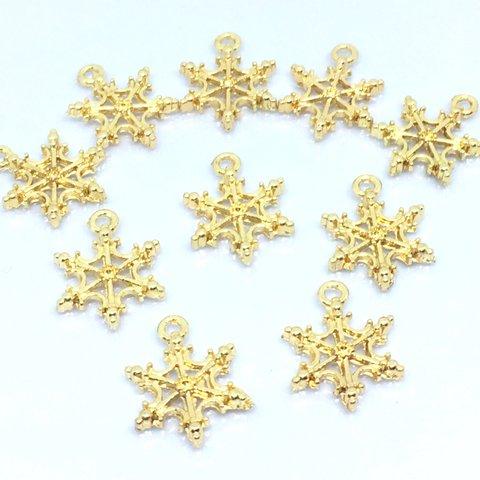 4個 雪の結晶チャーム ゴールド 星状六花 スノーフレーク【在庫限り】 122HS626