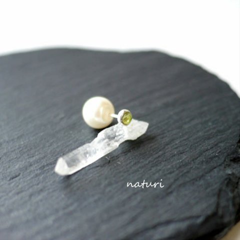 【noix】sv925 peridot pierce with pearl catch (1pc)