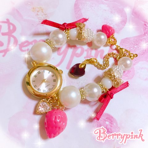 Berrypink♡苺とリボンのブレスレットウォッチ♡時計♡